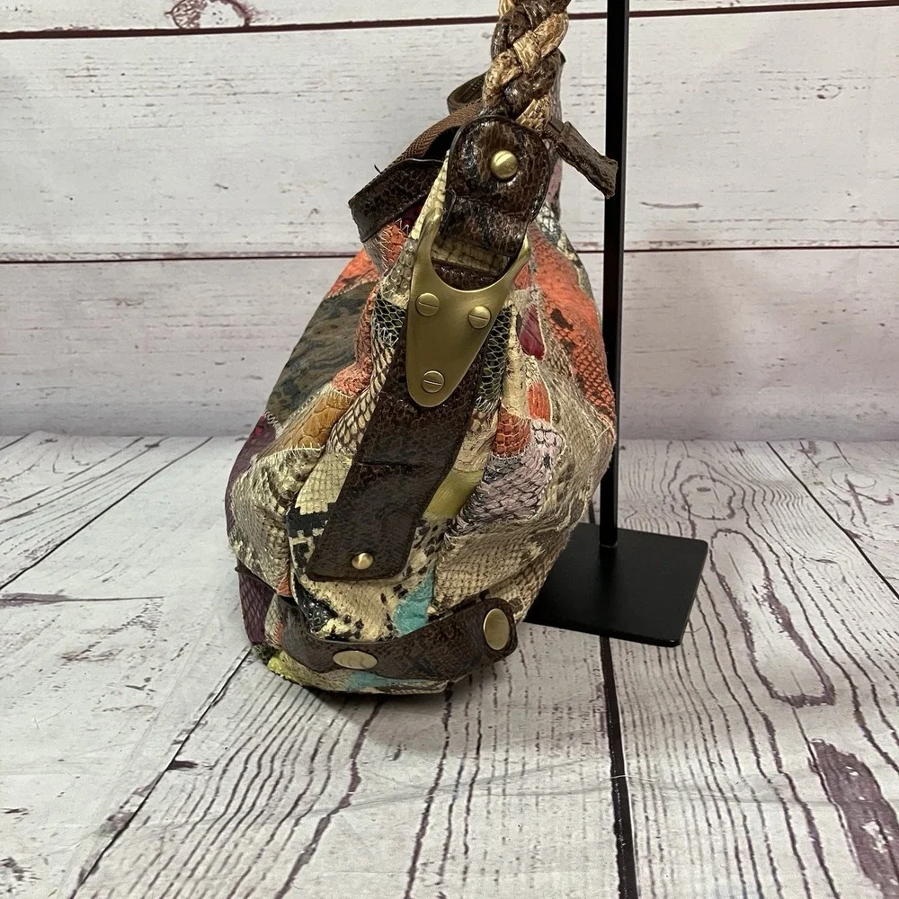 Tambourine by Dawn Patchwork Snakeskin Print Hobo Faux‎ Leather Shoulder Bag